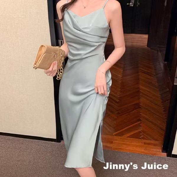 現貨❤️法式緞面洋裝 氣質洋裝 派對洋裝 落領洋裝 開衩洋裝 法式洋裝 登記結婚洋裝 緞面洋裝 正式洋裝 輕婚紗 小禮服-細節圖3