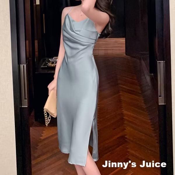 現貨❤️法式緞面洋裝 氣質洋裝 派對洋裝 落領洋裝 開衩洋裝 法式洋裝 登記結婚洋裝 緞面洋裝 正式洋裝 輕婚紗 小禮服-細節圖4