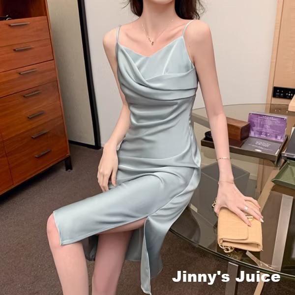 現貨❤️法式緞面洋裝 氣質洋裝 派對洋裝 落領洋裝 開衩洋裝 法式洋裝 登記結婚洋裝 緞面洋裝 正式洋裝 輕婚紗 小禮服-細節圖8