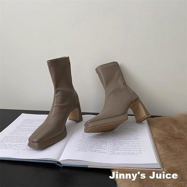 現貨 韓版方頭厚底短靴 粗跟靴 馬靴 短靴 靴子 馬丁靴 鞋子 韓版馬靴 韓版短靴 厚底短靴 高跟短靴 方頭短靴-細節圖6