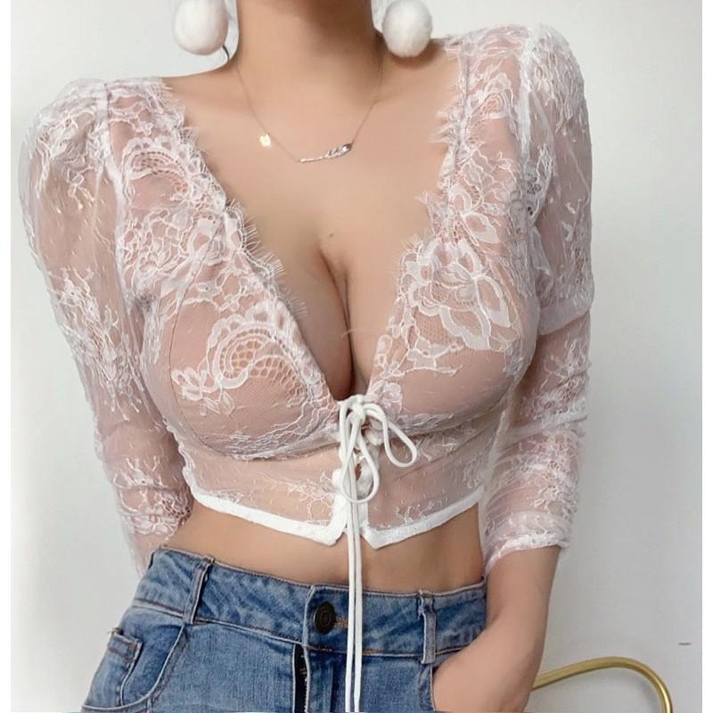 現貨 實拍 性感蕾絲透視上衣 露背上衣 蕾絲露背上衣 性感上衣 夜店上衣 氣質蕾絲上衣 露背蕾絲上衣 蕾絲上衣 深v上衣-細節圖3