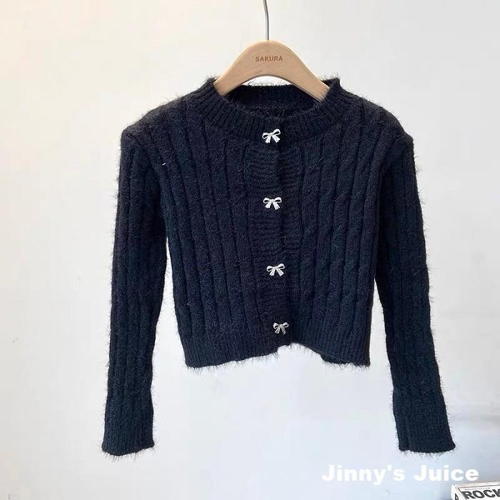 現貨 蝴蝶結扣麻花毛毛針織外套 毛衣外套 毛線外套 毛毛外套 小外套 秋冬外套 短版外套 合身外套 開衫外套 兔毛外套-細節圖6