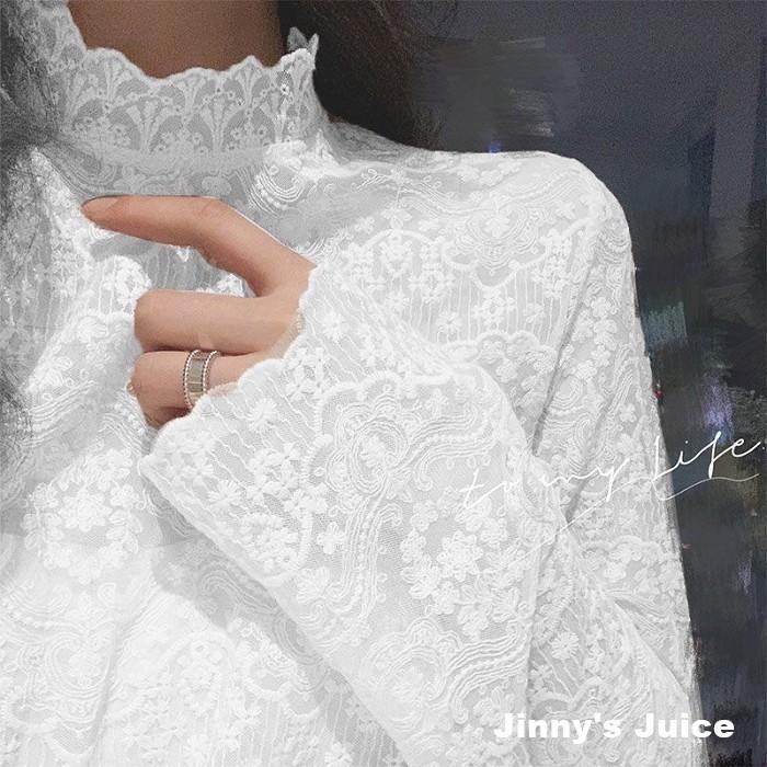 現貨 仙女蕾絲內搭上衣 長袖上衣 蕾絲上衣 蕾絲長袖上衣 蕾絲高領上衣 薄長袖上衣 仙女上衣 氣質長袖上衣 微透內搭上衣-細節圖2