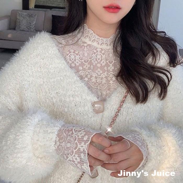 現貨 仙女蕾絲內搭上衣 長袖上衣 蕾絲上衣 蕾絲長袖上衣 蕾絲高領上衣 薄長袖上衣 仙女上衣 氣質長袖上衣 微透內搭上衣-細節圖6