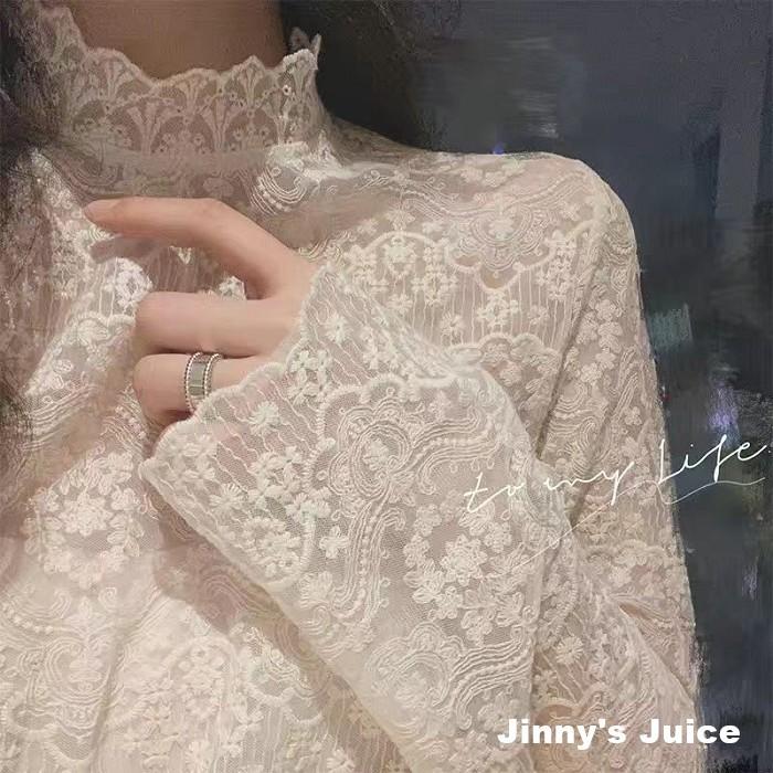 現貨 仙女蕾絲內搭上衣 長袖上衣 蕾絲上衣 蕾絲長袖上衣 蕾絲高領上衣 薄長袖上衣 仙女上衣 氣質長袖上衣 微透內搭上衣-細節圖8