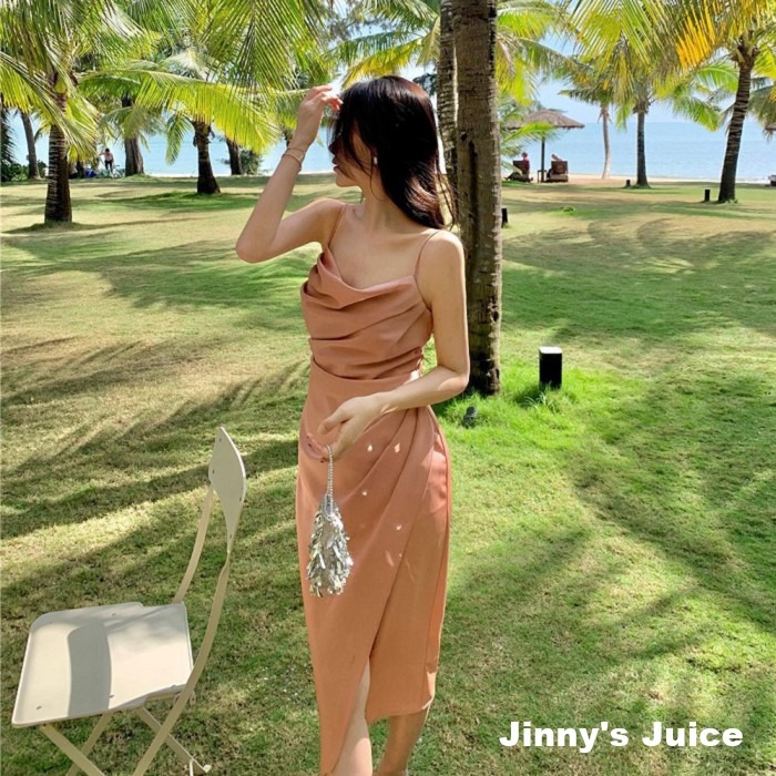 現貨❤️法式緞面洋裝 氣質洋裝 派對洋裝 落領洋裝 不規則洋裝 開衩洋裝 法式洋裝 登記結婚洋裝 緞面洋裝 正式洋裝-細節圖4