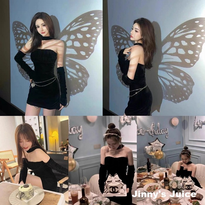 現貨 絲絨袖套掛脖洋裝 絲絨洋裝 平口洋裝 包臀洋裝 袖套洋裝 掛脖洋裝 性感洋裝 短裙洋裝 絲絨短裙洋裝 秋冬洋裝-細節圖7