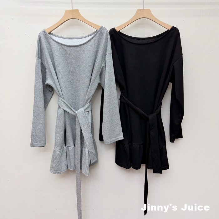 現貨 韓國斜肩膀帶洋裝 斜肩洋裝 綁帶洋裝 荷葉裙洋裝 長袖洋裝 斜肩長袖洋裝 露肩洋裝 韓國洋裝 傘裙洋裝 韓系洋裝-細節圖2