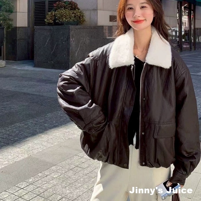 現貨 質感很好的皮外套 衣櫥必備 翻領外套 刷毛外套 皮外套 皮質外套 長版皮外套 皮衣 皮衣外套 秋冬外套 大外套-細節圖2