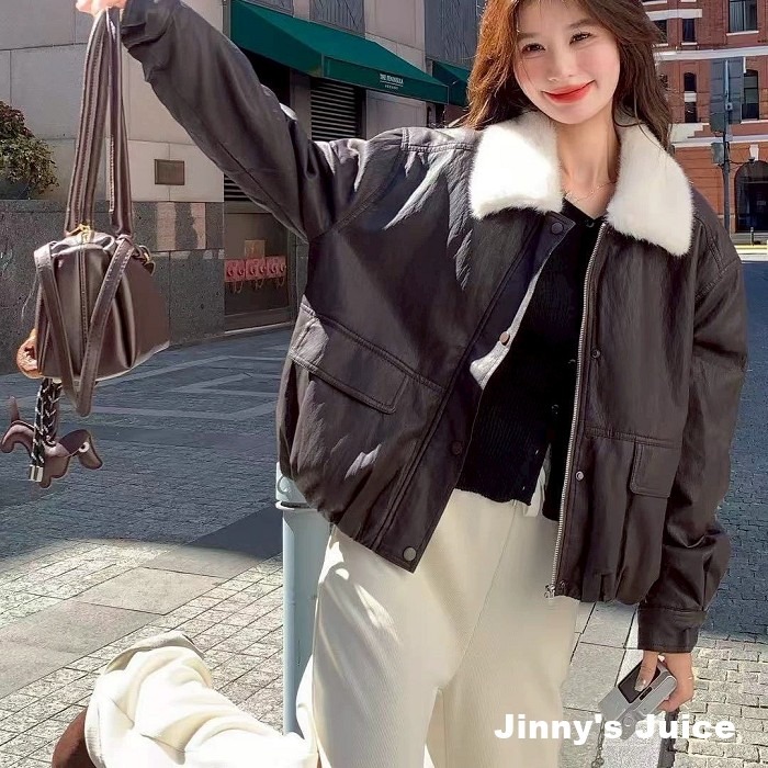 現貨 質感很好的皮外套 衣櫥必備 翻領外套 刷毛外套 皮外套 皮質外套 長版皮外套 皮衣 皮衣外套 秋冬外套 大外套-細節圖4