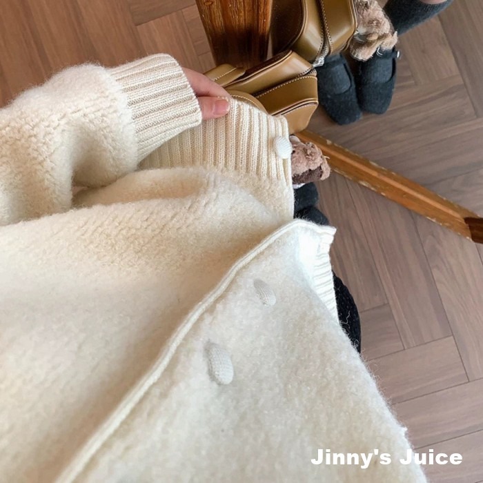 現貨 超級可愛柔軟羊羔毛外套 羊羔毛外套 排釦外套 針織外套 可愛外套 秋冬外套 毛毛外套 白色外套 氣質外套-細節圖2