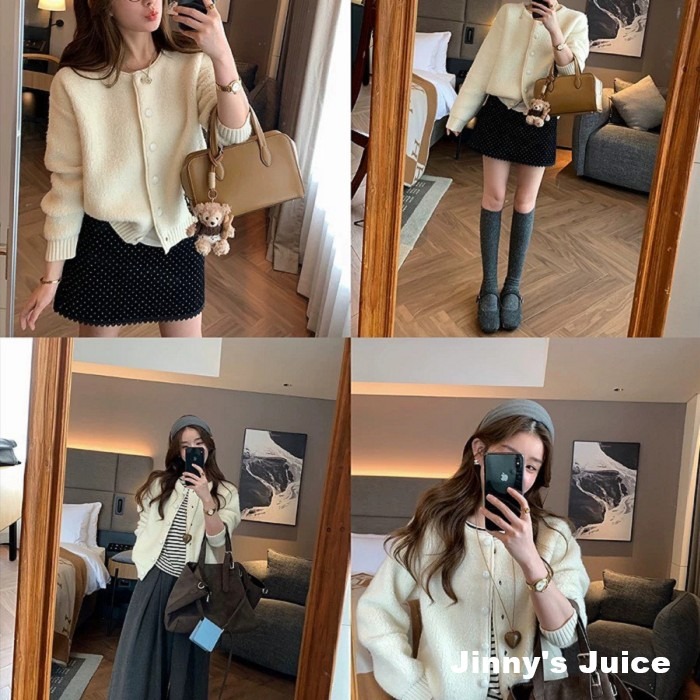 現貨 超級可愛柔軟羊羔毛外套 羊羔毛外套 排釦外套 針織外套 可愛外套 秋冬外套 毛毛外套 白色外套 氣質外套-細節圖3