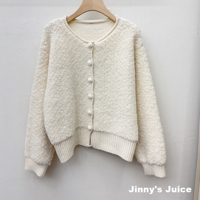 現貨 超級可愛柔軟羊羔毛外套 羊羔毛外套 排釦外套 針織外套 可愛外套 秋冬外套 毛毛外套 白色外套 氣質外套-細節圖4