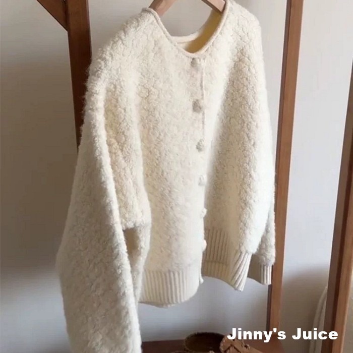 現貨 超級可愛柔軟羊羔毛外套 羊羔毛外套 排釦外套 針織外套 可愛外套 秋冬外套 毛毛外套 白色外套 氣質外套-細節圖5