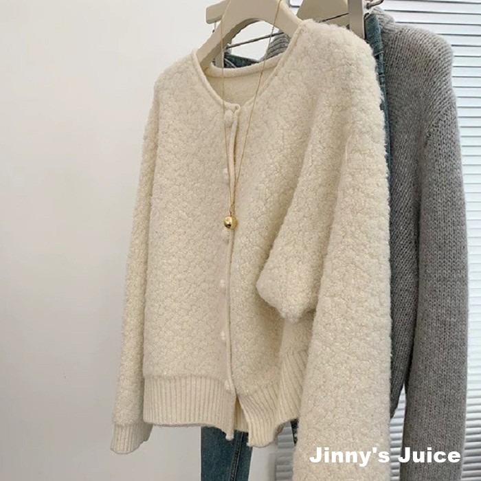 現貨 超級可愛柔軟羊羔毛外套 羊羔毛外套 排釦外套 針織外套 可愛外套 秋冬外套 毛毛外套 白色外套 氣質外套-細節圖6