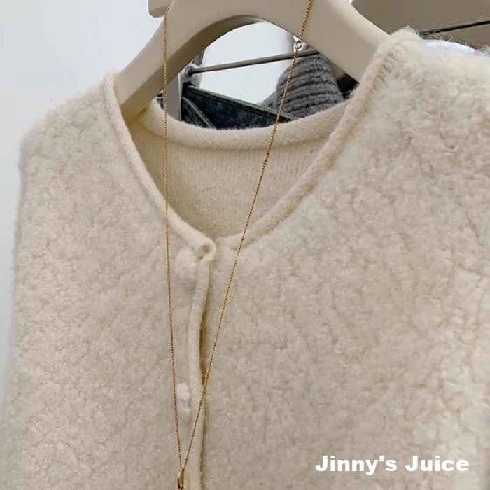 現貨 超級可愛柔軟羊羔毛外套 羊羔毛外套 排釦外套 針織外套 可愛外套 秋冬外套 毛毛外套 白色外套 氣質外套-細節圖7