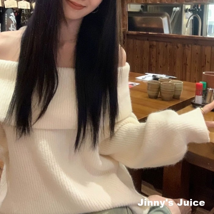 現貨 超軟糯 一字領毛衣 露肩毛衣 露肩上衣 一字領上衣 一字領針織上衣 長版毛衣 長版上衣 秋冬上衣 一字領長版毛衣-細節圖3