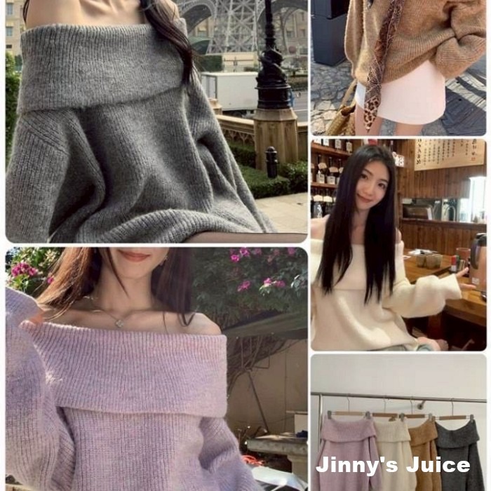 現貨 超軟糯 一字領毛衣 露肩毛衣 露肩上衣 一字領上衣 一字領針織上衣 長版毛衣 長版上衣 秋冬上衣 一字領長版毛衣-細節圖6