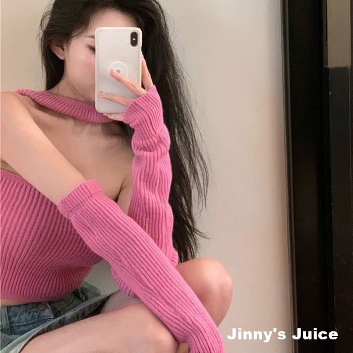 現貨 兩面穿 平口掛脖上衣袖套 針織上衣 平口上衣 掛脖上衣 露肩上衣 袖套上衣 性感上衣 秋冬性感上衣 針織平口上衣-細節圖3