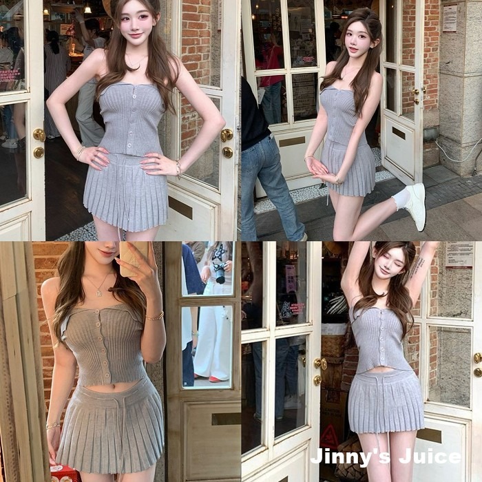 現貨 小翻領平口上衣+百褶小短裙 純慾套裝 純慾洋裝 百褶裙洋裝 百褶裙套裝 性感套裝 性感洋裝 平口洋裝 平口套裝-細節圖7