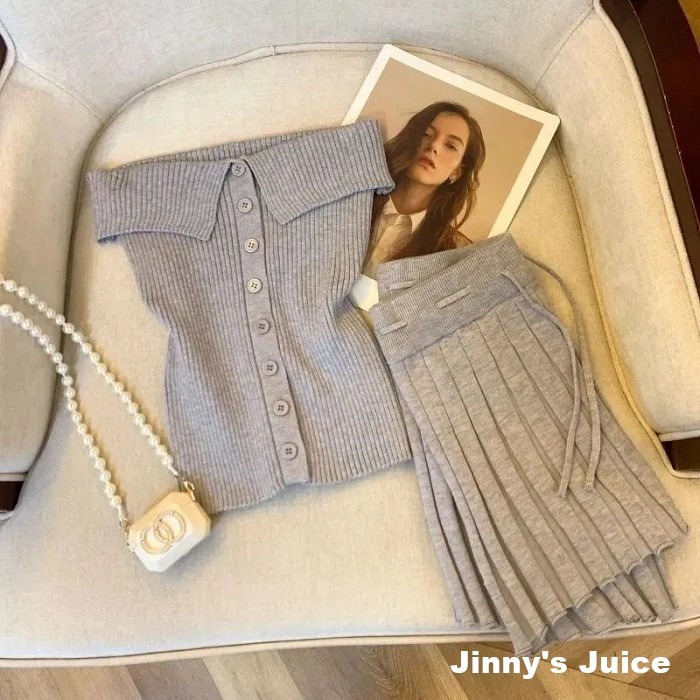 現貨 小翻領平口上衣+百褶小短裙 純慾套裝 純慾洋裝 百褶裙洋裝 百褶裙套裝 性感套裝 性感洋裝 平口洋裝 平口套裝-細節圖9