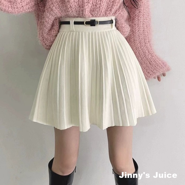 現貨 附腰帶質感百褶裙 百褶短裙 小短裙 秋冬短裙 百褶裙 百折裙 短裙 百搭短裙 高腰短裙 學生短裙 針織短裙-細節圖3
