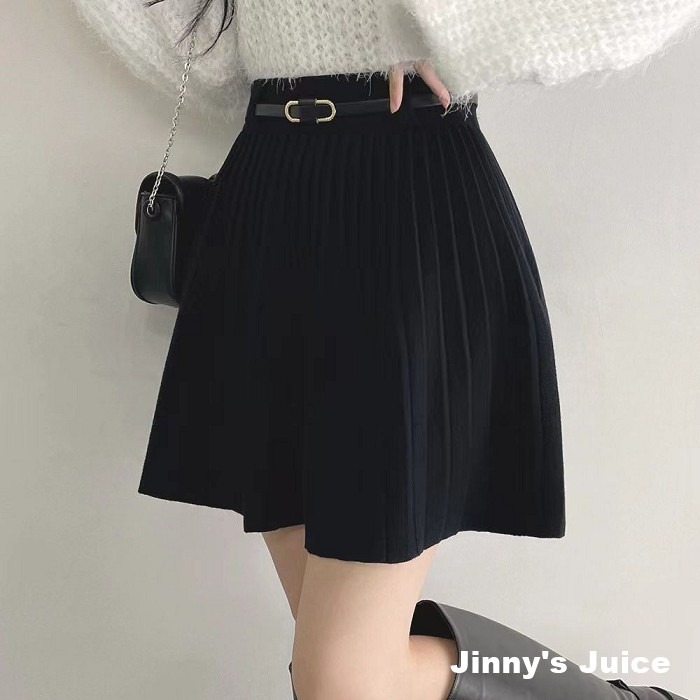 現貨 附腰帶質感百褶裙 百褶短裙 小短裙 秋冬短裙 百褶裙 百折裙 短裙 百搭短裙 高腰短裙 學生短裙 針織短裙-細節圖5