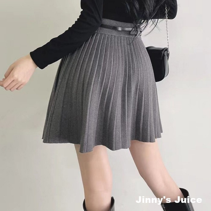 現貨 附腰帶質感百褶裙 百褶短裙 小短裙 秋冬短裙 百褶裙 百折裙 短裙 百搭短裙 高腰短裙 學生短裙 針織短裙-細節圖6