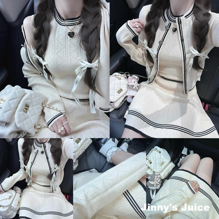 現貨 三件式針織套裝 針織外套 針織背心 針織短裙 百褶短裙 套裝 三件式 針織套裝 休閒套裝 秋冬套裝 秋冬洋裝-細節圖7