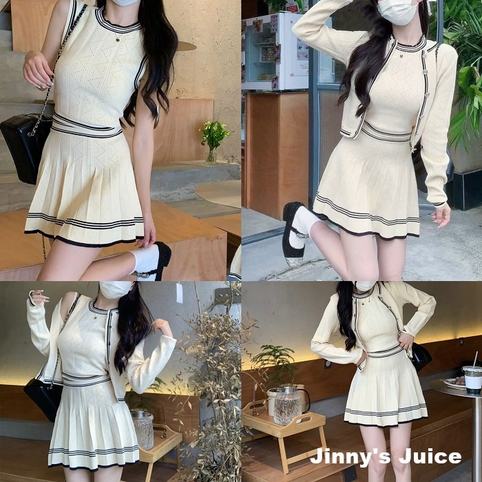 現貨 三件式針織套裝 針織外套 針織背心 針織短裙 百褶短裙 套裝 三件式 針織套裝 休閒套裝 秋冬套裝 秋冬洋裝-細節圖9