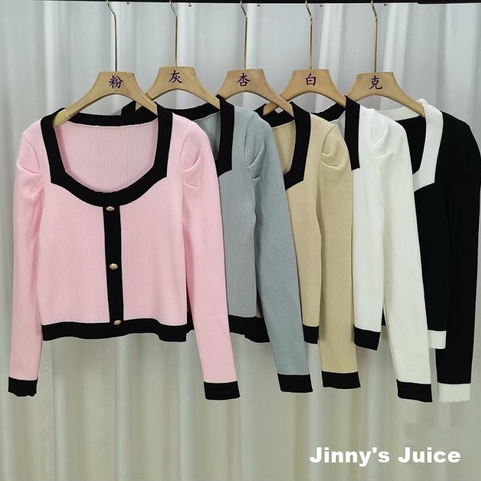 現貨 小香風方領澎袖上衣 小香風上衣 氣質上衣長袖上衣 公主袖上衣 澎袖上衣 方領上衣 針織上衣 秋冬上衣 短版上衣-細節圖9