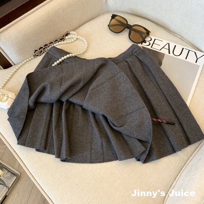 現貨 miu風 抽繩短裙 秋冬款針織百褶短裙 秋冬短裙 針織短裙 百褶短裙 百折短裙 百摺裙 高腰裙 A字裙 百褶裙-細節圖4