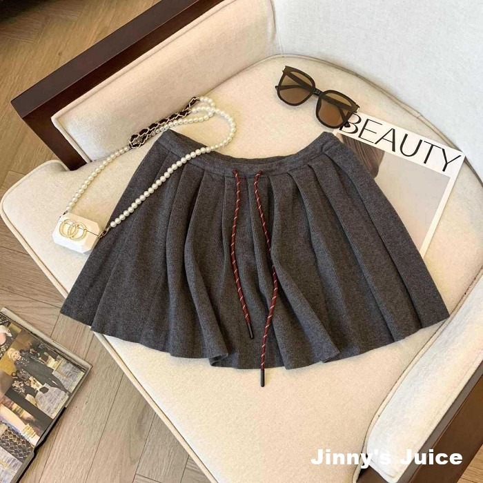 現貨 miu風 抽繩短裙 秋冬款針織百褶短裙 秋冬短裙 針織短裙 百褶短裙 百折短裙 百摺裙 高腰裙 A字裙 百褶裙-細節圖5