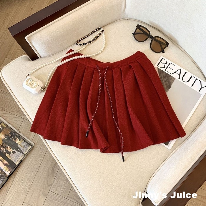 現貨 miu風 抽繩短裙 秋冬款針織百褶短裙 秋冬短裙 針織短裙 百褶短裙 百折短裙 百摺裙 高腰裙 A字裙 百褶裙-細節圖6