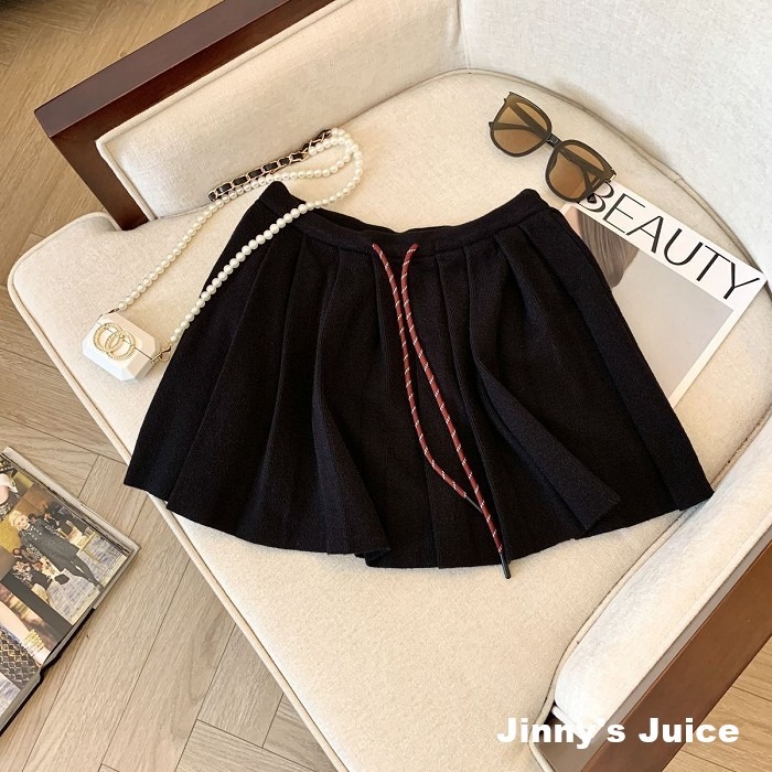 現貨 miu風 抽繩短裙 秋冬款針織百褶短裙 秋冬短裙 針織短裙 百褶短裙 百折短裙 百摺裙 高腰裙 A字裙 百褶裙-細節圖7