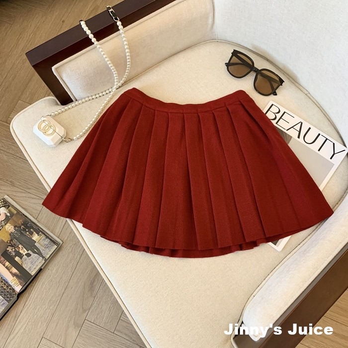 現貨 miu風 抽繩短裙 秋冬款針織百褶短裙 秋冬短裙 針織短裙 百褶短裙 百折短裙 百摺裙 高腰裙 A字裙 百褶裙-細節圖9