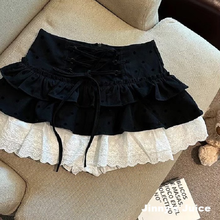 現貨 波浪蕾絲澎澎裙 點點短裙 澎澎短裙 澎澎裙 綁帶短裙 自帶安全褲短裙 褲裙 短裙 短褲裙 蕾絲短裙 波浪短裙-細節圖9