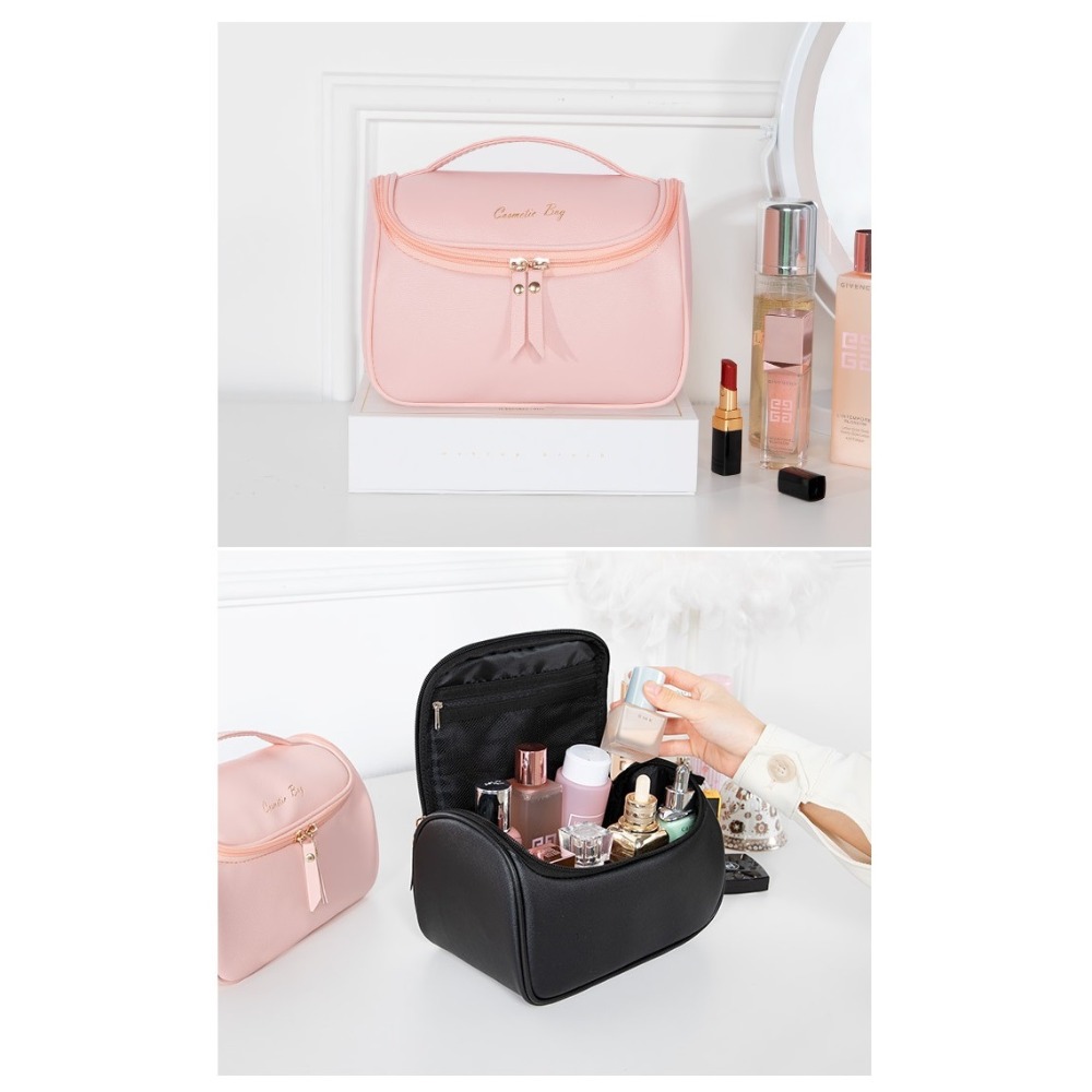 【台灣現貨】大容量便攜化妝包 防潑水化妝包 大開口收納包 整理包 手提化妝包 手提收納包 收納包-細節圖7