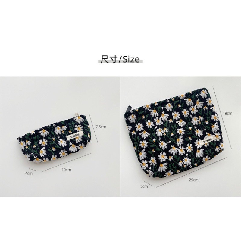 【台灣現貨】ins小清新刺繡雛菊花朵化妝包女文藝簡約便攜筆袋大容量收納袋 化妝袋 便攜畫化妝包 便攜化妝袋 收納包-細節圖2