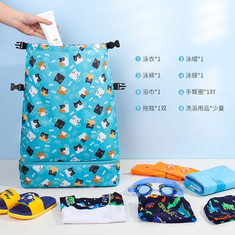 【台灣現貨】乾溼分離兒童游泳包 兒童背包 游泳用包包 防潑水後背包 收納包 防水背包 收納背包 兒童包包 洗漱包 防沙包-細節圖8