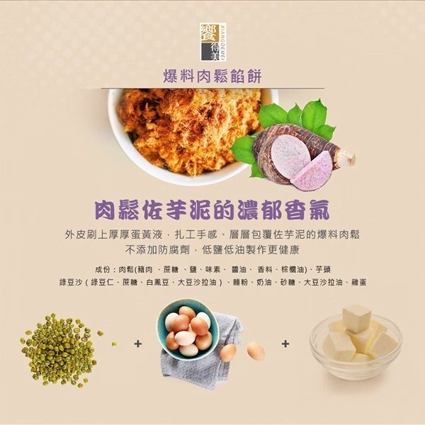 饗得美 手工爆料芋頭肉鬆餡餅禮盒(6入)｜皮薄餡多｜孝敬長輩伴手禮｜下午茶點心推薦｜無防腐劑健康低油-細節圖3