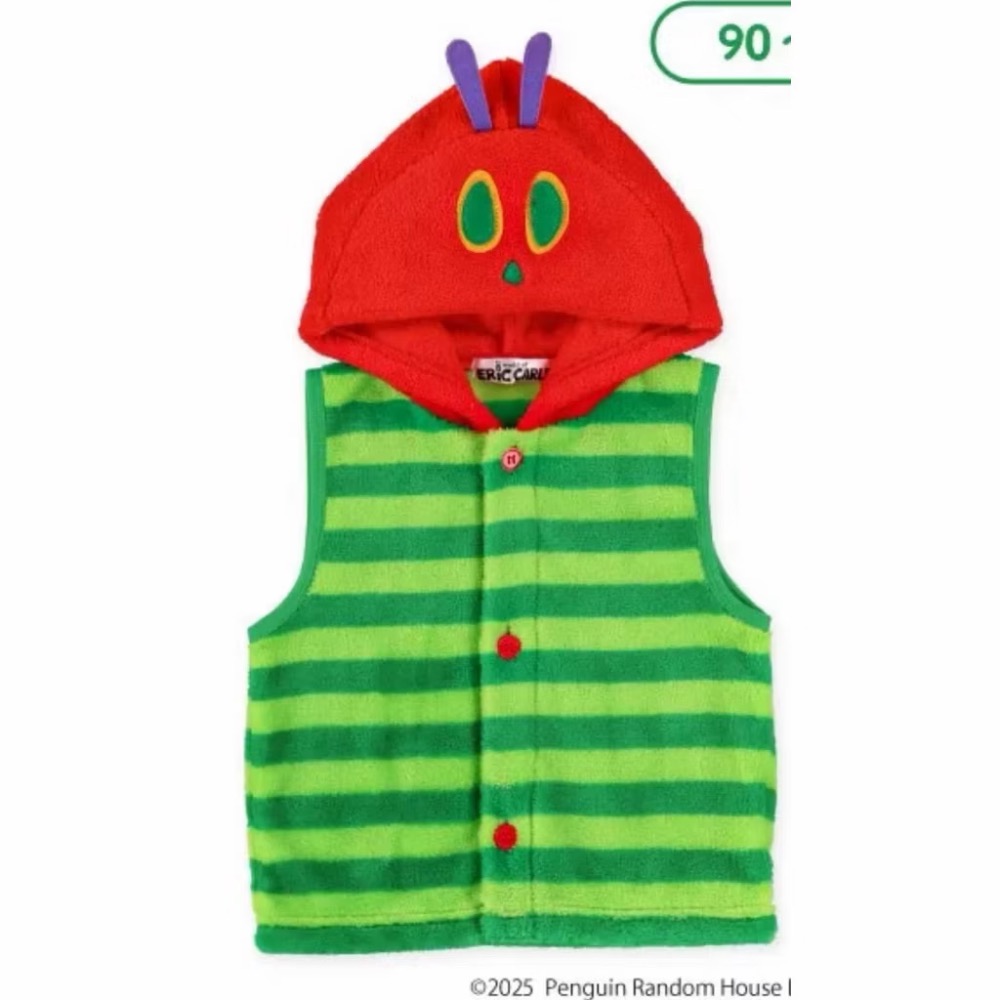 全新 日本西松屋購入 好餓的毛毛蟲 珊瑚絨連帽保暖背心 95cm-細節圖4