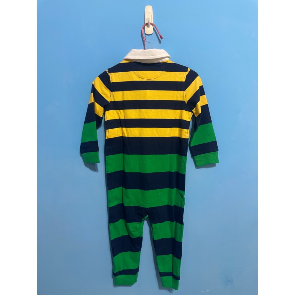 全新 12m Ralph Lauren polo 彩色小馬綠黃藍條紋長袖連身衣-細節圖2