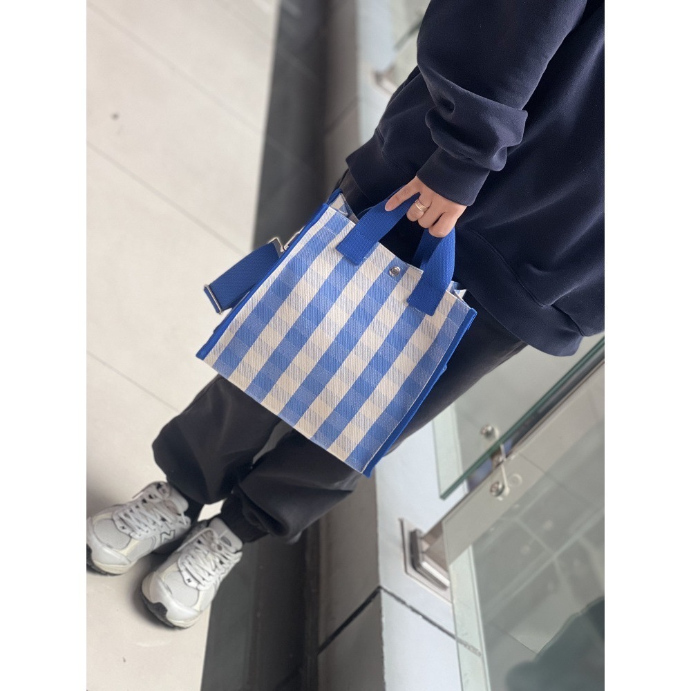 No.270/3 大號條紋格子手提袋側背斜背包多用購物袋餐袋內防水包包315219-細節圖7