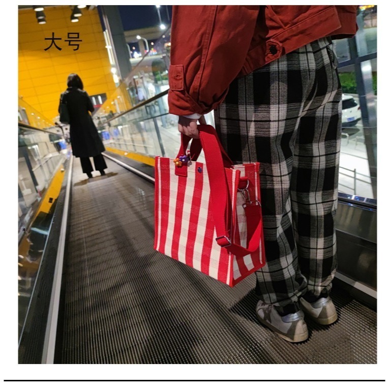 No.270/3 大號條紋格子手提袋側背斜背包多用購物袋餐袋內防水包包315219-細節圖8