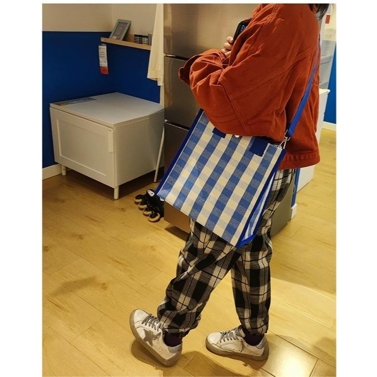 No.270/3 大號條紋格子手提袋側背斜背包多用購物袋餐袋內防水包包315219-細節圖9