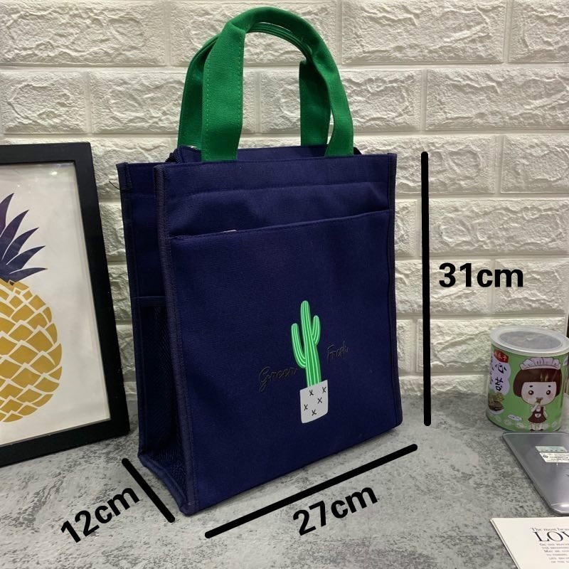 No.607 大號帆布多層學生補習包課輔袋A4文件包多層口袋休閒媽媽包飯包便當袋雜誌購物袋帆布手提袋仙人掌幸運草-細節圖2