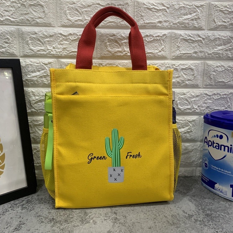 No.607 大號帆布多層學生補習包課輔袋A4文件包多層口袋休閒媽媽包飯包便當袋雜誌購物袋帆布手提袋仙人掌幸運草-規格圖9