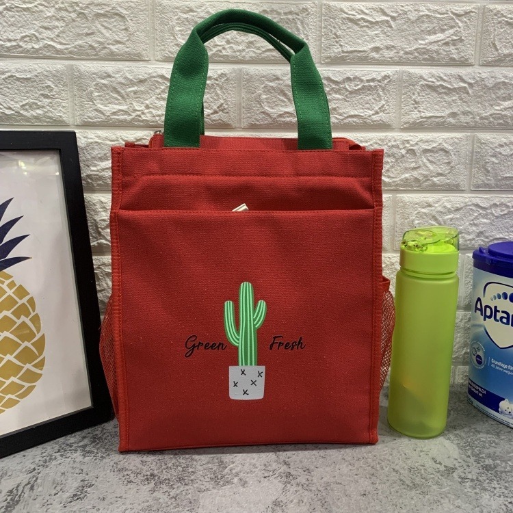 No.607 大號帆布多層學生補習包課輔袋A4文件包多層口袋休閒媽媽包飯包便當袋雜誌購物袋帆布手提袋仙人掌幸運草-規格圖9