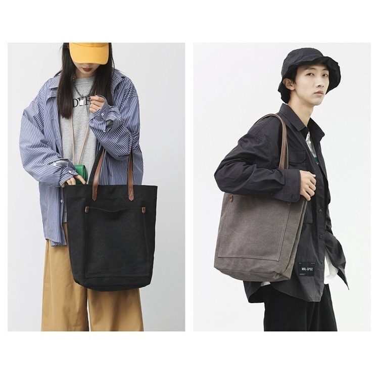 No.R745 復古水洗帆布袋長款A4大容量日系原宿風男女中性百搭側背包450289-細節圖2